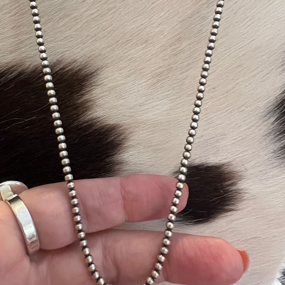 ❤️ 16” 3mm Desert Pearls Native Made Navajo Sterling USA Necklace 6.5G Unisex - Picture 8 of 9